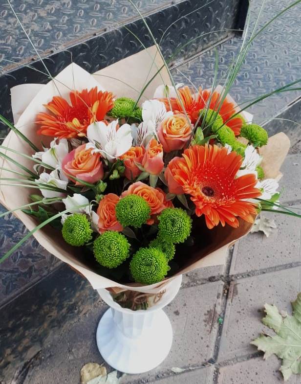 Букет цветов из: Герберы, Хризантемы, Альстромерии и Розы в Торгашино