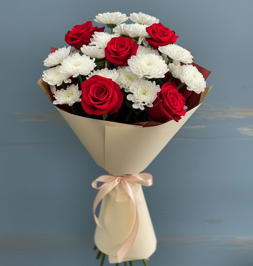 Букет цветов из: Розы и Хризантемы в Торгашино