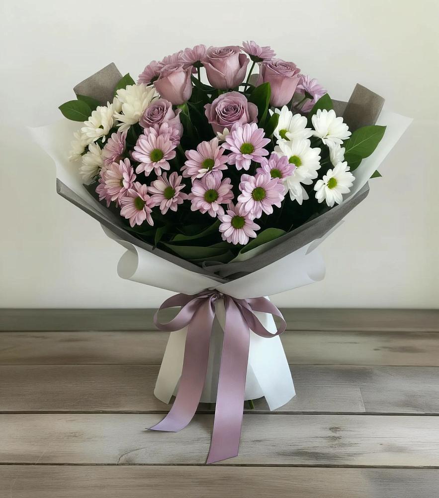 Букет цветов из: Хризантемы и Розы в Торгашино