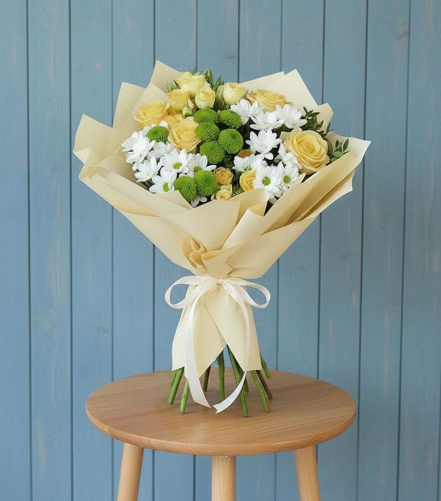 Букет цветов из: Хризантемы и Розы в Торгашино