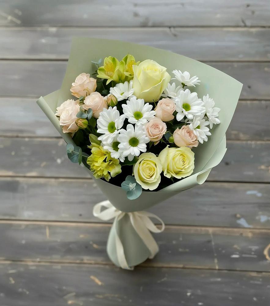 Букет цветов из: Альстромерии, Розы и Хризантемы в Торгашино
