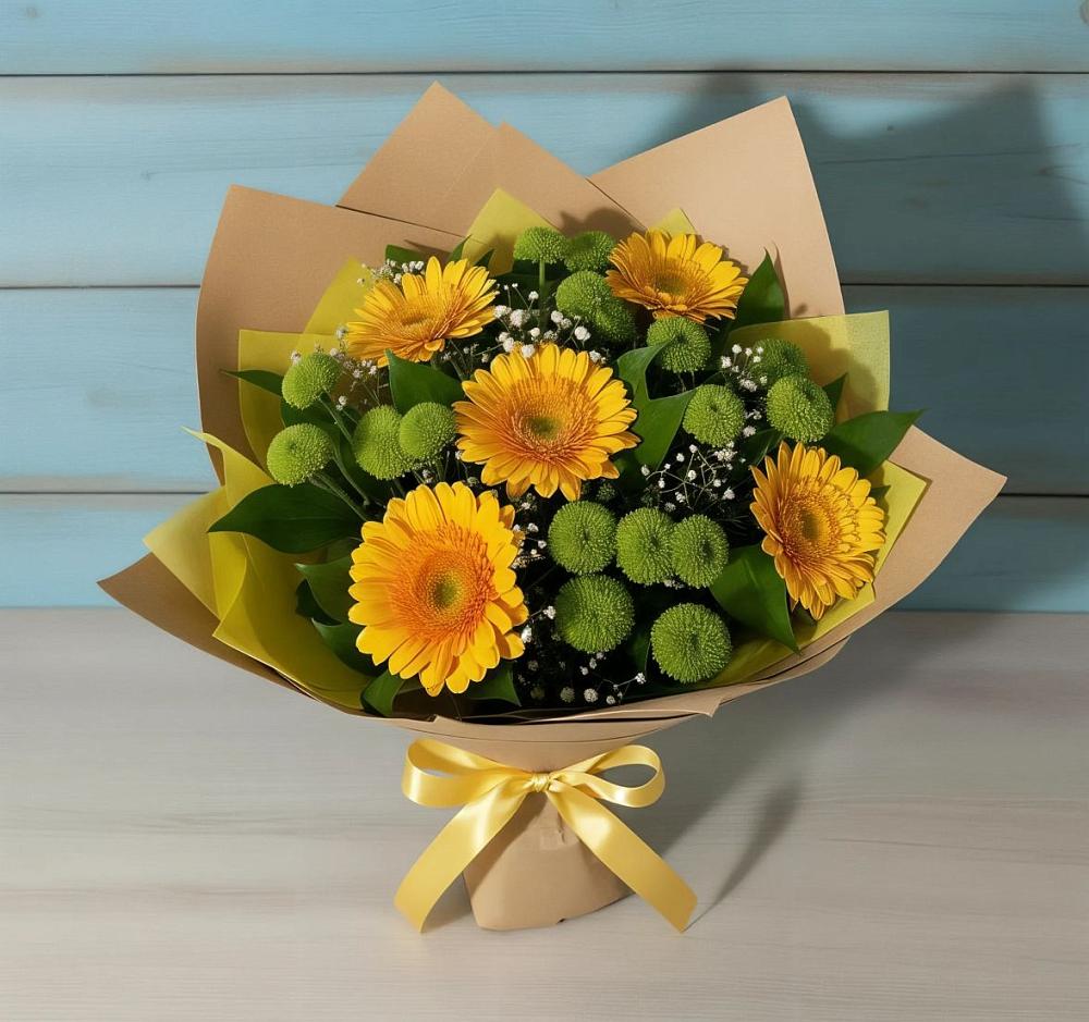 Букет цветов из: Герберы и Хризантемы в Торгашино