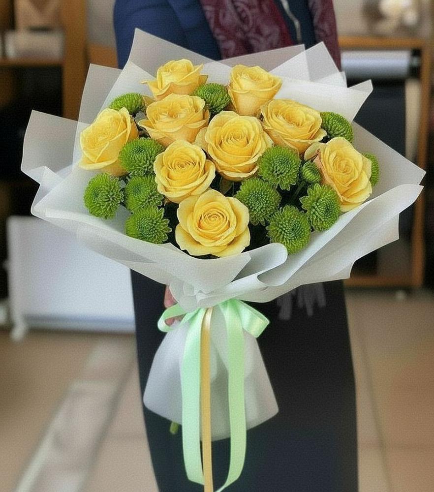 Букет цветов из: Хризантемы и Розы в Торгашино