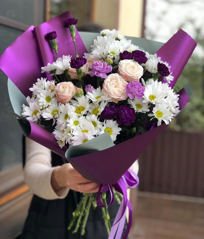 Букет цветов из: Хризантемы, Гвоздики и Розы в Торгашино