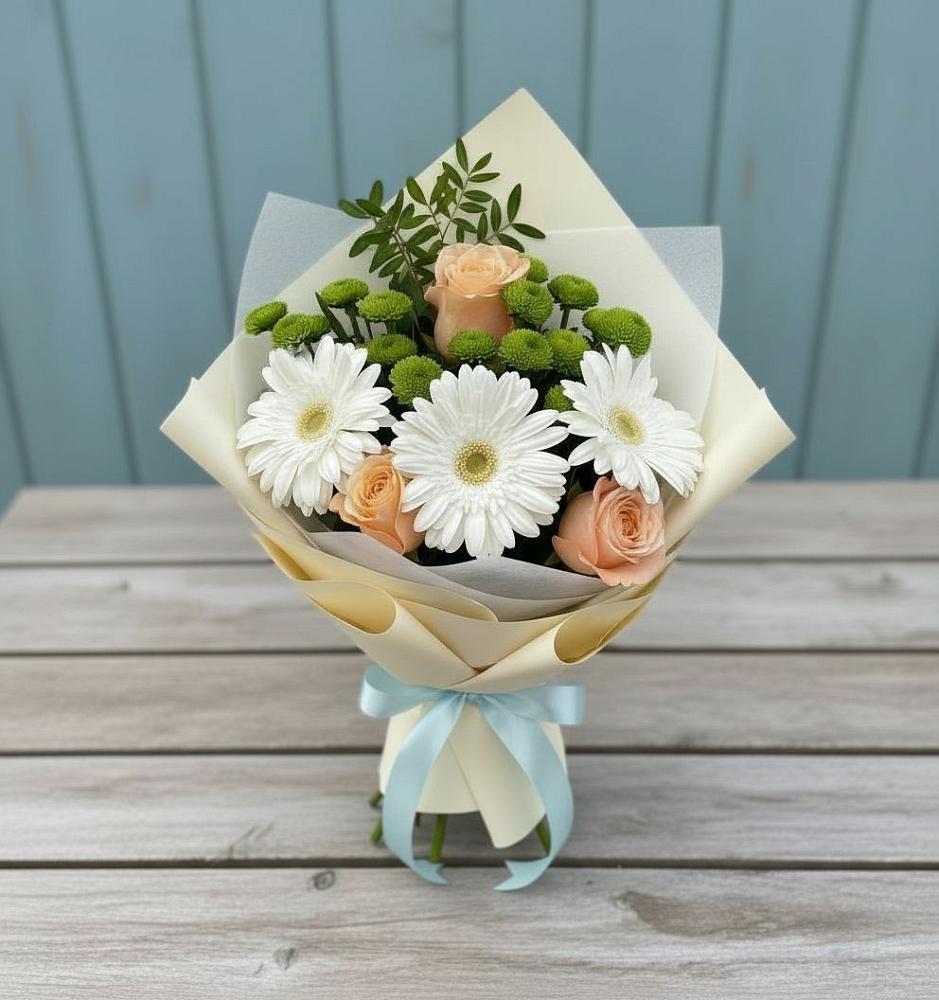 Букет цветов из: Герберы, Розы и Хризантемы в Торгашино