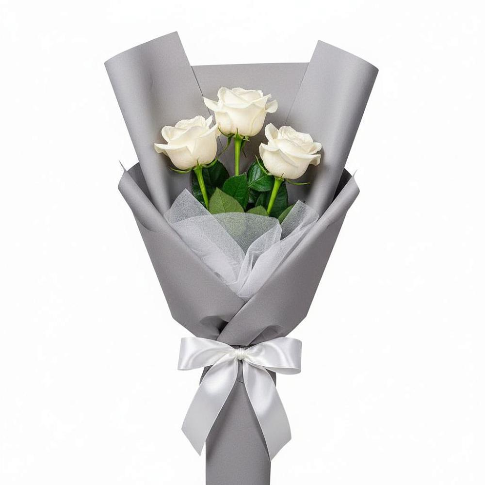 Букет 3 белые розы в Торгашино