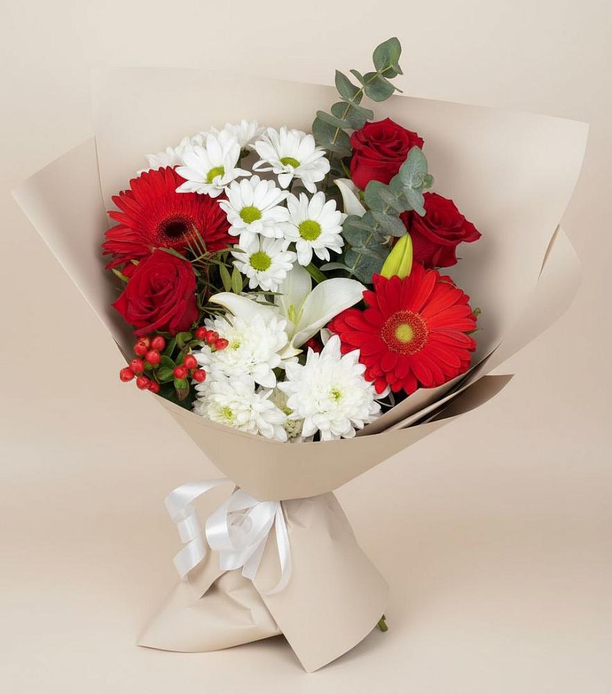 Букет цветов из: Розы, Хризантемы, Герберы и Лилии в Торгашино
