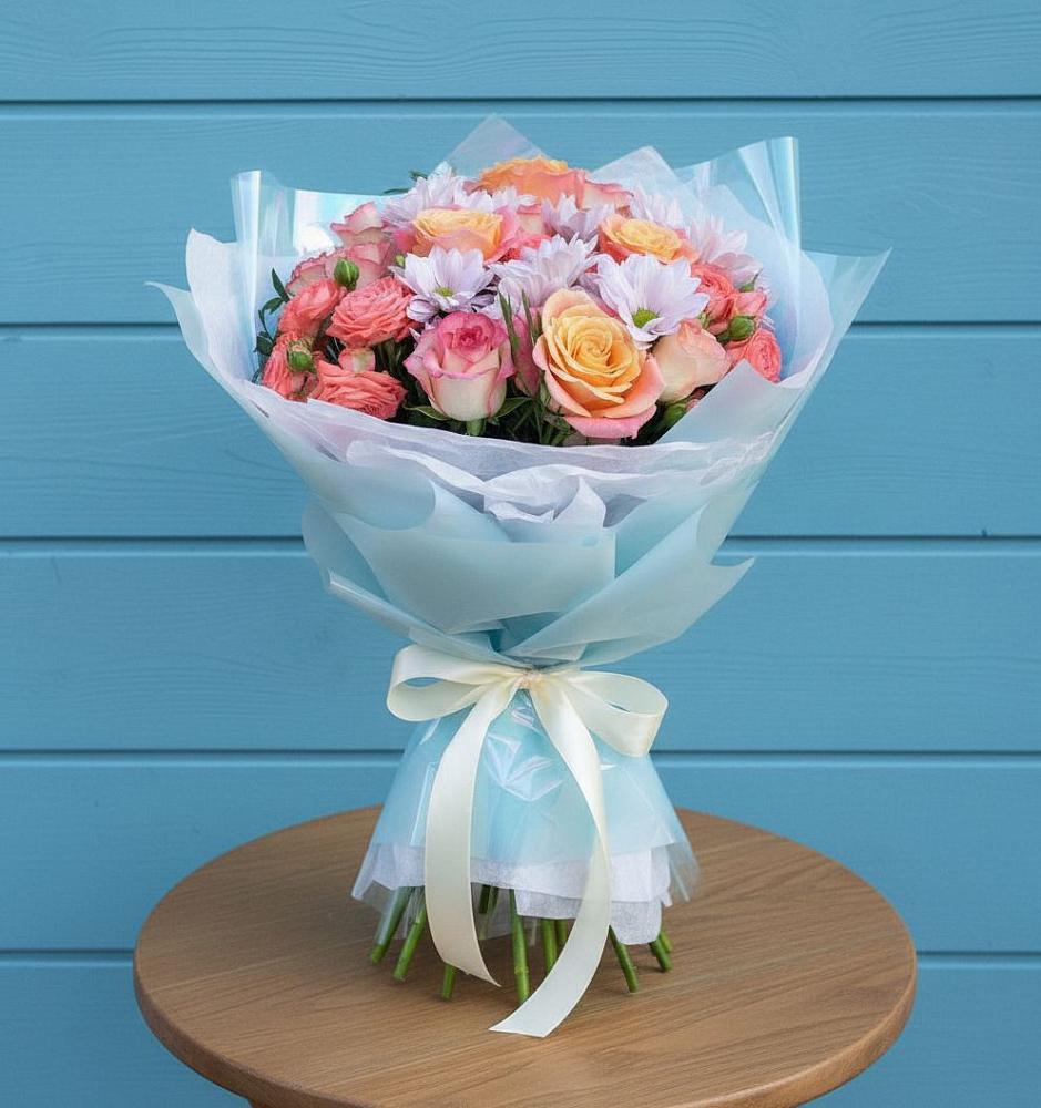 Букет цветов из: Хризантемы и Розы в Торгашино