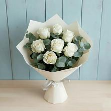 Букет Белые розы в Эвкалипте в Торгашино