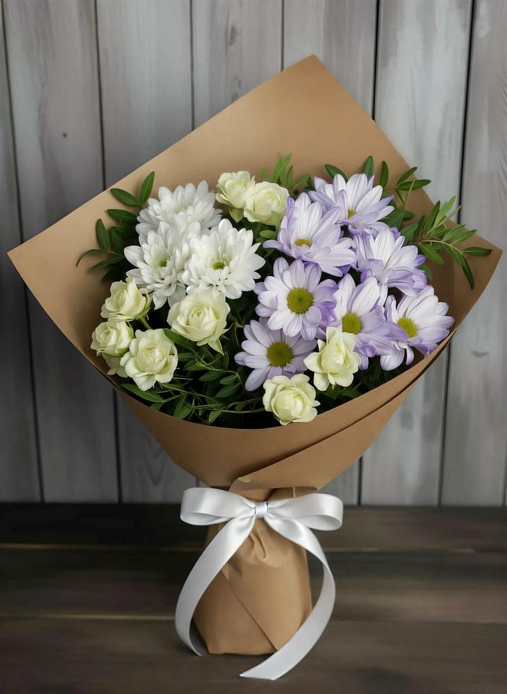 Букет цветов из: Хризантемы и Розы в Торгашино